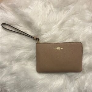 Coach Taupe Wristlet with Gold Accents
